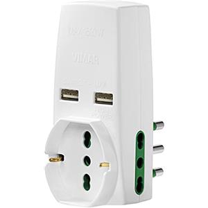 Vimar 0P00333.B Adattatore Universale, S17, 2P17/11, Due USB, Bianco