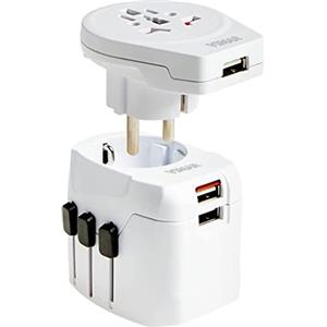 Vimar 0A32303B Adattatore universale da viaggio con 3 spine selezionabili, presa per spine standard UK, USA, EU, Australia, Cina, 3 prese USB e fusibile di protezione, Bianco