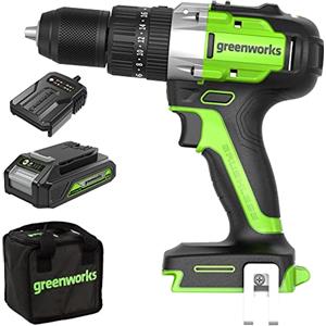 Greenworks GD24DD60K2 Trapano Avvitatore a Batteria con Motore Brushless, 0-1750 giri/min, 2 Marce, 60Nm di Coppia, Custodia per il Trasporto, Batteria 24V e Caricabatterie, Garanzia 3 Anni