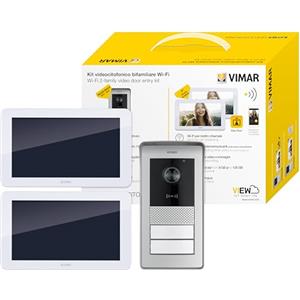VIMAR K42946 Kit videocitofono WIFI multifamiliare, videocitofoni touch screen, targa lettore RFID 2 pulsanti, alimentatore multispina, staffe per fissaggio
