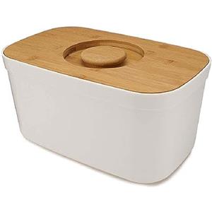 Joseph Joseph - Cestino Portapane da cucina, Coperchio in legno di bambù con tagliere intergrato, Stile Moderno- Bianco