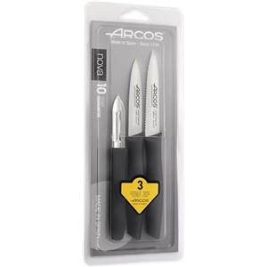 Arcos Series Nova - Set Coltelli da Paring - Lama in Acciaio Inox Nitrum - Manico Polipropilene Colore Nero
