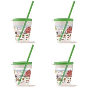 Snips Set 4 Bicchieri Con Cannuccia | 0,385 LT | Bicchiere Con Cannuccia | Bicchiere Bambini | Decoro Farm | Made in Italy | 0% BPA