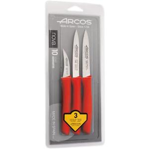 Arcos Set di Coltelli per Sbucciare in Acciaio Inossidabile, Manico Ergonomico in Polipropilene per Frutta, Verdura e Tuberi (Rosso) Serie Nova