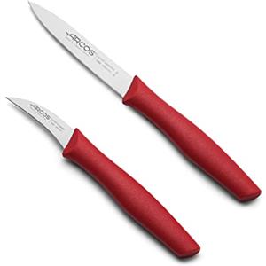 Arcos Set di Coltelli per Sbucciare in Acciaio Inossidabile, Manico Ergonomico in Polipropilene, per Frutta, Verdura e Tuberi, Rosso, Serie Nova