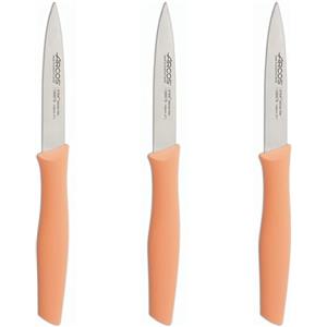 Arcos | Set 3 Coltelli Spelucchino | Coltelli Coltello Sbucciare | Coltelli per pelare patate | Acciaio Inossidabile NITRUM | Lama di 100 mm | Imballaggio ecologico | Colore corallo