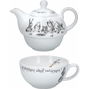 V&A Alice nel Paese delle Meraviglie Set di Teiere e Tazze per 1 in Scatola da Regalo, Set da Tè in Fine China, Bianco, 250ml