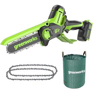 Greenworks Lunghezza Barra 8-Pollice (20 cm),SENZA Batteria 24V e Caricabatterie + Greenworks Catena motosega 2 pack per 4-Inch (10cm) + Greenworks Sacco da giardinaggio da 120l