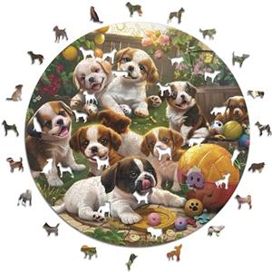 Iconic Puzzles - Cagnolini in Giardino, puzzle in legno 100% sostenibile, Regali per Bambini e Adulti, taglia S, 200 Pezzi