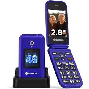 SweetLink 4G Telefono Cellulare per Anziani con Tasti Grandi, Flip Telefoni Cellulari Anziani con Base di Ricarica, Fotocamera, Volume Alto, Funzione SOS, 2.8