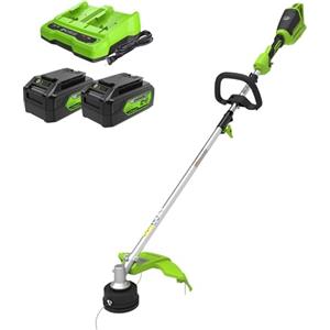 Greenworks 48V (2x24V) Tagliabordi a Batteria x Giardini Medio-Piccoli, Ampiezza Taglio 40cm, Erogazione a Pressione Doppio Filo Nylon 2mm, 2x Batterie 24V 4Ah,GD24X2TXK4X