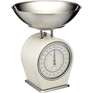 KitchenCraft Living Nostalgia Bilancia da cucina meccanica, bilancia tradizionale di ispirazione vintage, accessori per la cottura e la panificazione, 4 kg (8 lbs) - Crema antico
