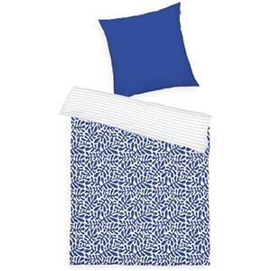 Herding TOM TAILOR Biancheria da Letto Renforcé, 70x90 + 140x200 cm, 100% Cotone/Renforcé, Con Motivo Reversibile e Cerniera Colorata, ORGANIC LEAVES Blu, Bianco (Cobalto)