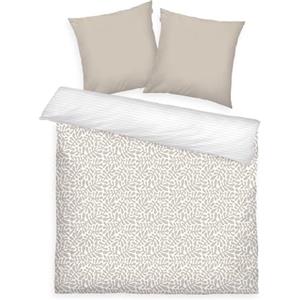 Herding TOM TAILOR Biancheria da Letto Renforcé, 2*80x80 + 200x220 cm, 100% Cotone/Renforcé, Con Motivo Reversibile e Cerniera Colorata, ORGANIC LEAVES Beige, Bianco (Sunny Sand)