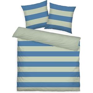 Herding TOM TAILOR Biancheria da Letto Renforcé, 2*80x80 cm + 200x220 cm, 100% Cotone/ Renforcé, Con Motivo Reversibile e Cerniera Colorata, BOLD STRIPES Verde, Blu (Green Leaf & Cool Blue)