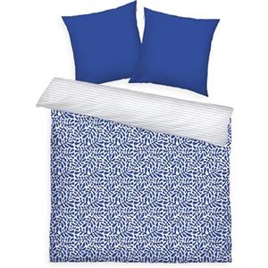 Herding TOM TAILOR Biancheria da Letto Renforcé, 2*80x80 + 200x220 cm, 100% Cotone/Renforcé, Con Motivo Reversibile e Cerniera Colorata, ORGANIC LEAVES Blu, Bianco (Cobalto)