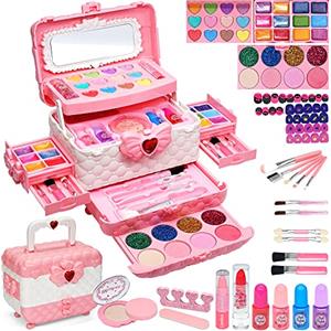 EVACOK Set di trucchi da bambine da 57 pezzi, per Halloween, Natale, compleanno, valigetta di trucchi per bambine, per bambine dai 4 ai 10 anni.