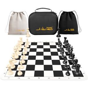 Vexong Set di scacchi da torneo, scacchiera in silicone da 50,8 cm, altezza 8,9 cm, scacchi Staunton con 2 regine extra, set di scacchi portatile professionale con custodia