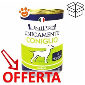 Unipro Unicamente Coniglio - Cibo Umido Monoproteico per Cani Adulti - Barattolo da 400 g