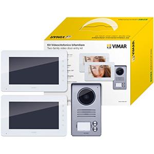 Vimar K40911 Kit Videocitofono Bifamiliare Con Alimentatori Multispina, ‎Attivazione con solo Movimento, Bianco / Grigio, ‎16 x 2 x 9 cm, 1.78 Kg