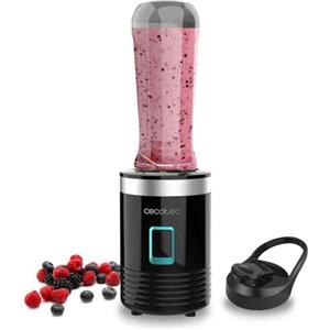 Cecotec Frullatore Portatile Individuale Power Titanium 300. 350W, Trita Ghiaccio, 4 lame con Rivestimento in Titanio Nero, Parti Lavabili in Lavastoviglie, Con un Solo Tocco, 600ml