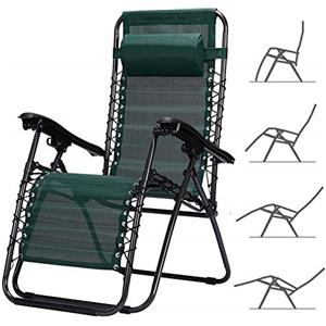 BAKAJI Sedia gravità Zero Sdraio da Giardino Poltrona Relax Pieghevole Salvaspazio Tubolari Acciaio 22mm Reclinabile Tessuto in Texilene Traspirante, Mare Spiaggia Piscina Arredo Esterno (Verde)