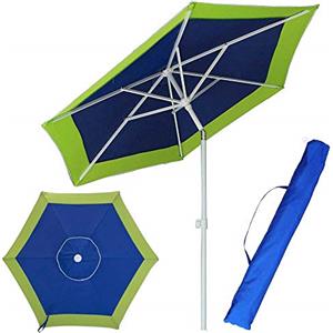 BAKAJI Ombrellone da Mare Spiaggia Giardino con Palo in Acciaio Reclinabile Rivestimento in Tessuto Anti UV Diametro 210 cm con Tracolla Custodia (Verde)