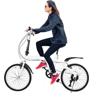 MccoMMon Bicicletta pieghevole da 20 pollici per adulti, 6 marce, regolabile, da campeggio, da uomo e da donna, colore bianco