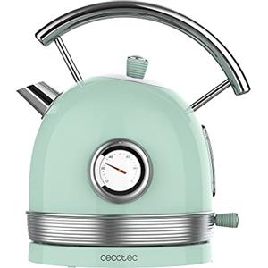 Cecotec Bollitore elettrico ThermoSense 420 Light Green. 1,8 litri di capacità, 2200 W, misuratore di temperatura, base 360°, acciaio inox, stile vintage, verde