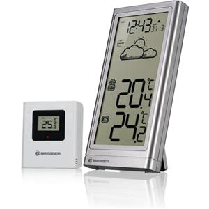 Bresser Meteo Temp Stazione meteorologica radio con sensore esterno e display large di facile lettura, argento