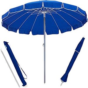 BAKAJI Ombrellone Antivento da Mare Spiaggia Giardino Diametro 220 cm con Palo in Alluminio 32mm Struttura a 16 Stecche in Fibra di Vetro e Rivestimento in Tessuto Poliestere 200g Anti UV (Blu)