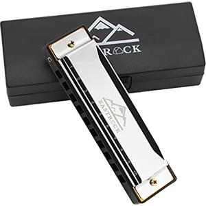 EASTROCK blues armonica a bocca con 10 fori C chiave con custodia, armonica diatonica per giocatori professionisti principianti studenti regali, regalo per amici adulti argento