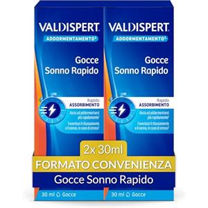 Valdispert Gocce Sonno Rapido, Integratore Alimentare per Dormire con Melatonina, Valeriana e Luppolo, Senza Glutine e Senza Lattosio, 2 Confezioni da 30 ml