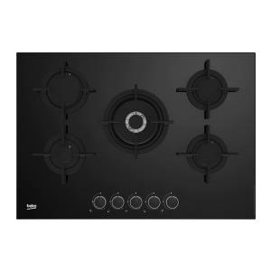 Beko PRONTA CONSEGNA - SPEDIZIONE IMMEDIATA Piano Cottura da Incasso 75 cm 5 Fuochi Gas High Efficiency Vetro Nero Griglie in ghisa Beko HILW 75222 S - HILW75222S