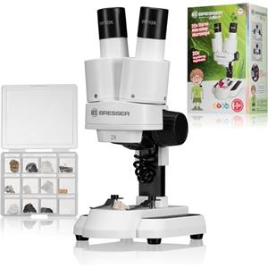 Bresser 8852001 Microscopio a Luce Trasmessa e Incidente con Ingrandimento 20x e 50x, bianco, 20x/ 50x