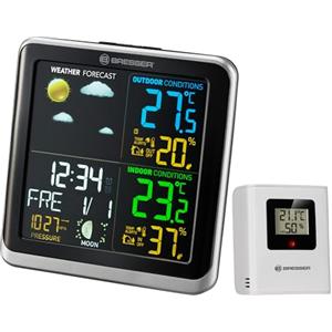 Bresser ClimaTemp TB 7007201 Stazione meteo wireless con sensore da esterno, stazione meteo con display a cristalli liquidi a cristalli liquidi LCD a colori e due sveglie, nero grigio