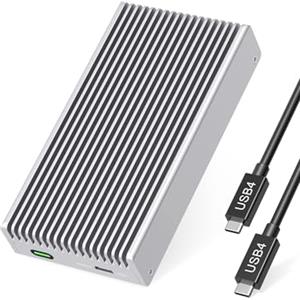 AKKYAJAURE High-Speed 40Gbps Fanless M.2 NVMe SSD Enclosure - All-Aluminum Alloy with Finned Cooling Design（Silver Color）