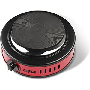G3 Ferrari G10157 Fornello Portatile Elettrico, 500 W, Regolazione temperatura, Piastra in ghisa 11 cm, Spia d'accensione, Ideale per campeggio, Rosso