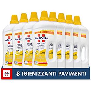 AMUCHINA Detersivo Pavimenti Igienizzante al Limone, 8 Flaconi da 1.5 LT