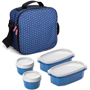 Tatay Urban Food Casual, Borsa Termica Porta Pranzo, 3L Capacità, con 4 Contenitori Alimentari, 2 x 0.5 L, 2 x 0.2 L, senza BPA, Blu (con Puntini), 22.5 x 10 x 22 cm