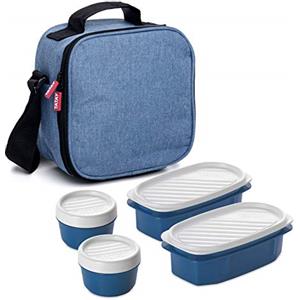 Tatay Urban Food Casual, Borsa Termica Porta Pranzo, 3L Capacità, con 4 Contenitori Alimentari, 2 x 0.5 L, 2 x 0.2 L, senza BPA, Blu (Denim), 22.5 x 10 x 22 cm