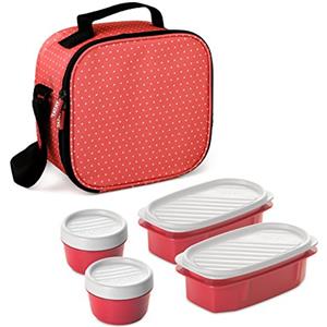 Tatay Urban Food Casual, Borsa Termica Porta Pranzo, 3L Capacità, con 4 Contenitori Alimentari, 2 x 0.5 L, 2 x 0.2 L, senza BPA, Rosso (con Puntini), 22.5 x 10 x 22 cm