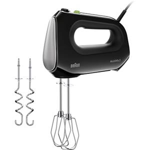 Braun MultiMix 2 HM 2110 BK, Mixer Elettrico Silenzioso con Tecnologia FastMix, 4 Velocità + Turbo, Easy-Click, 2 Fruste e 2 Impastatori Lavabili in Lavastoviglie, 500W, Nero