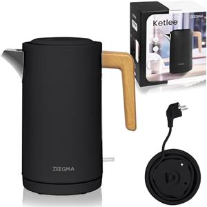 ZEEGMA KETLEE Bollitore Elettrico senza Fili 1,7 L per Tè Caffè, Potenza 2200 W, Indicatore Livello Acqua, Spegnimento automatico, Acciaio INox, Design moderno ed elegante (Nero, KETLEE)