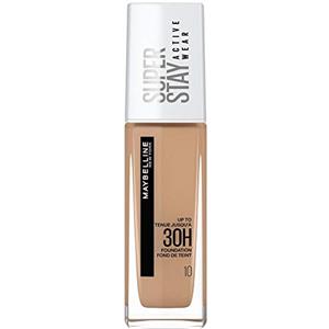 Maybelline New York Fondotinta Liquido SuperStay 30H Active Wear, Alta coprenza e lunghissima tenuta senza effetto maschera, Ivory (10), 30 ml