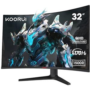 KOORUI Monitor Curvo 31,5 Pollici, Monitor Gaming Ultrawide QHD, VA, 1500R, 2xHDMI (170HZ or 144HZ), DP (170Hz) AdaptiveSync, DCI-P3 90%, SRGB100%, VESA 75x75mm
