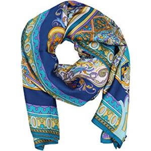 QUEEN HELENA Sciarpa Leggera Elegante Foulard Casual Colorato con Fantasia Donna SC14 (Blu, Taglia Unica)