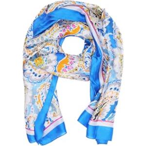 QUEEN HELENA Sciarpa Leggera Elegante Foulard Casual Colorato con Fantasia Donna SC13 (SC13-1 Blu)
