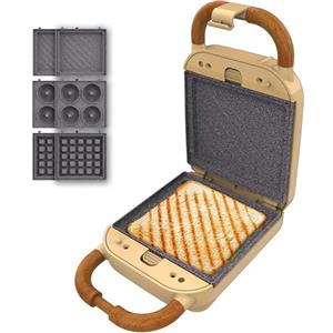 Cecotec Tostiera Vintage Rock'Ntoast Retro One Giallo. 700W, 3 Piastre Intercambiabili, Design Retrò, Rivestimento Rockstone, Indicatore Luminoso, Base Antiscivolo, Manico Freddo, Clip Chiusura