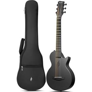 Enya Chitarra Nova Go Mini - Chitarra Acustica Nera 1/4 Chitarra da Viaggio in Fibra di Carbonio per Adulti Principianti Starter Set Educazione Musicale per Bambini Pasqua Compleanno Regalo di Natale